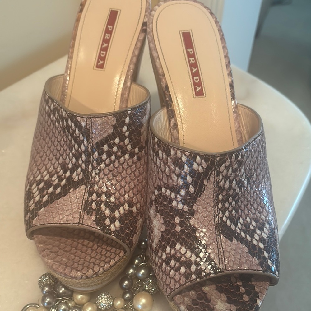 Prada Women's Brown Snake Print Mules